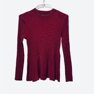 VENUS peplum sweater long sleeve ribbed Size M burgundy red
